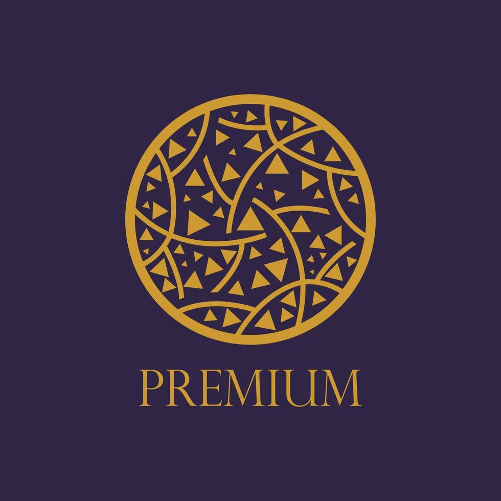 Golden logo, triangles in circle, floral or flat logo, vector logo