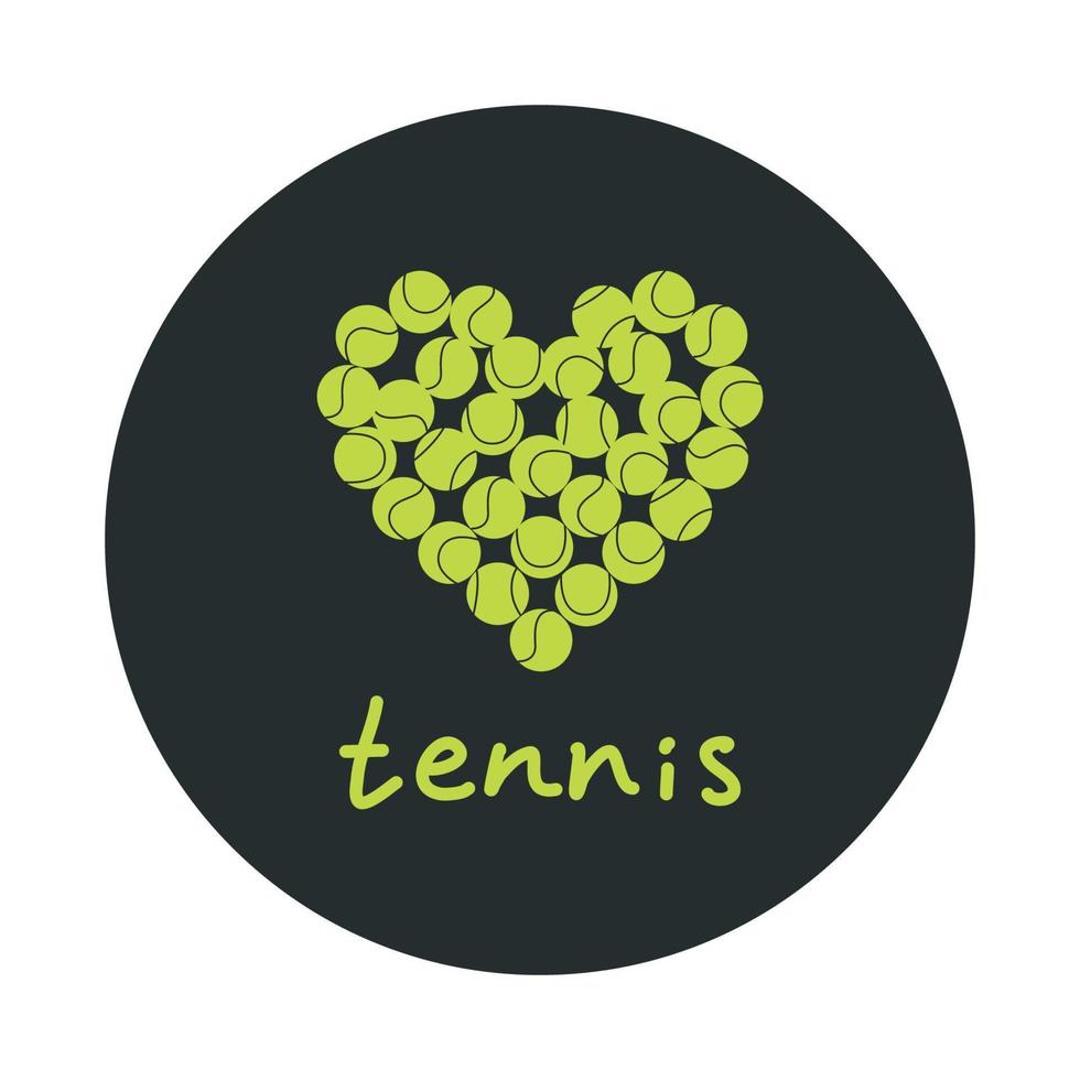 ilustración vectorial plana. pelotas de tenis dibujadas a mano en forma de corazón. amo el tenis vector