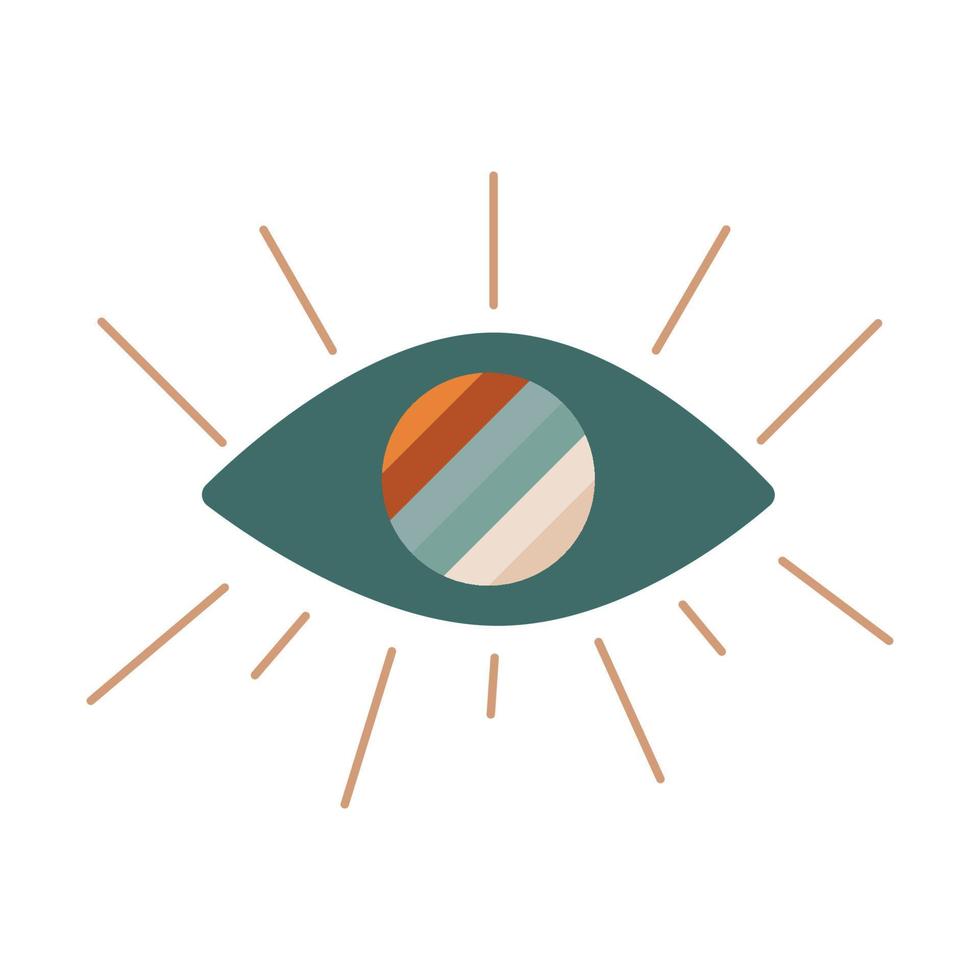 Flat vector hippy boho illustration. Hand drawn retro groovy all seeing eye