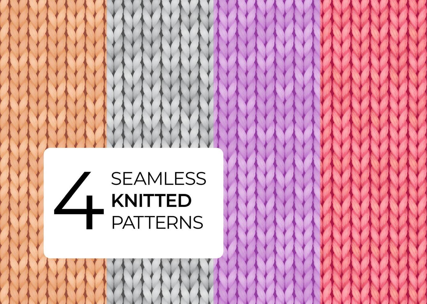 Set of seamless knitted patterns in pastel colors. Realistic knitted texture for the background of the site, postcards, invitations, wallpapers, banners. Vector illustration.