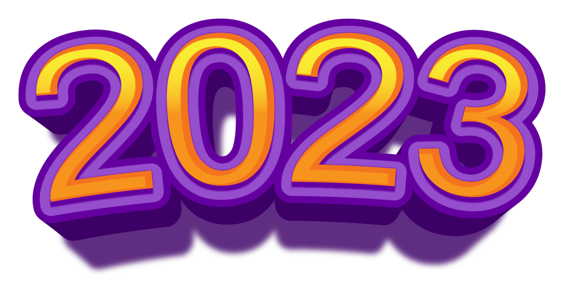 2023 feliz véspera de ano novo ouro roxo texto glitter brilhante png