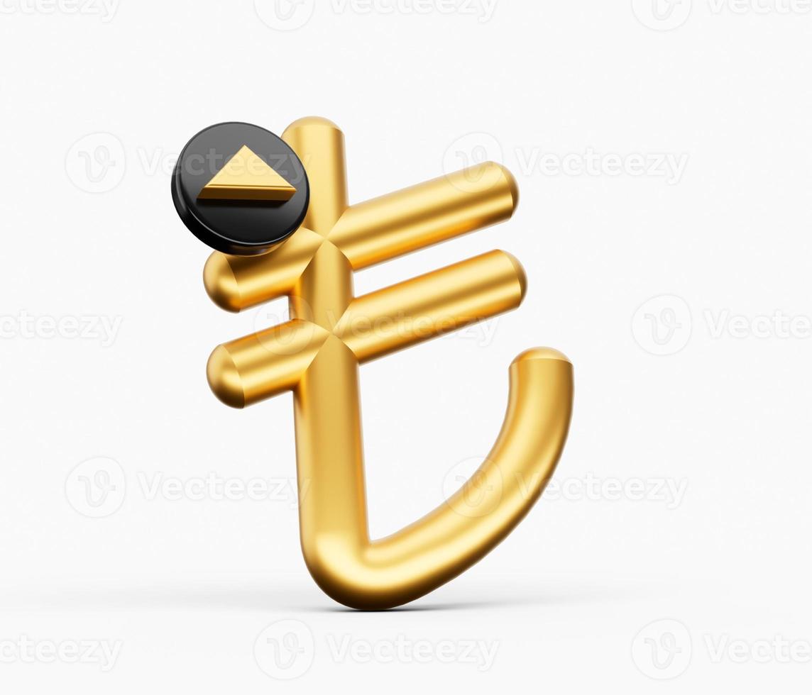 Gold Coin with Turkish Lira sign isolated on white background. Turkey and Northern Cyprus. 3D illustration photo