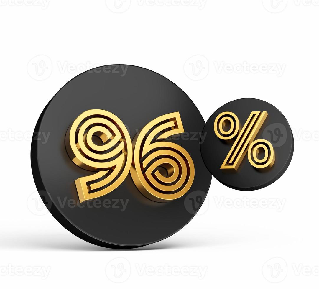 Royal Gold Modern Font. Elite 3D Digit Letter 96 Ninety Six percent on Black 3d button icon 3d Illustration photo