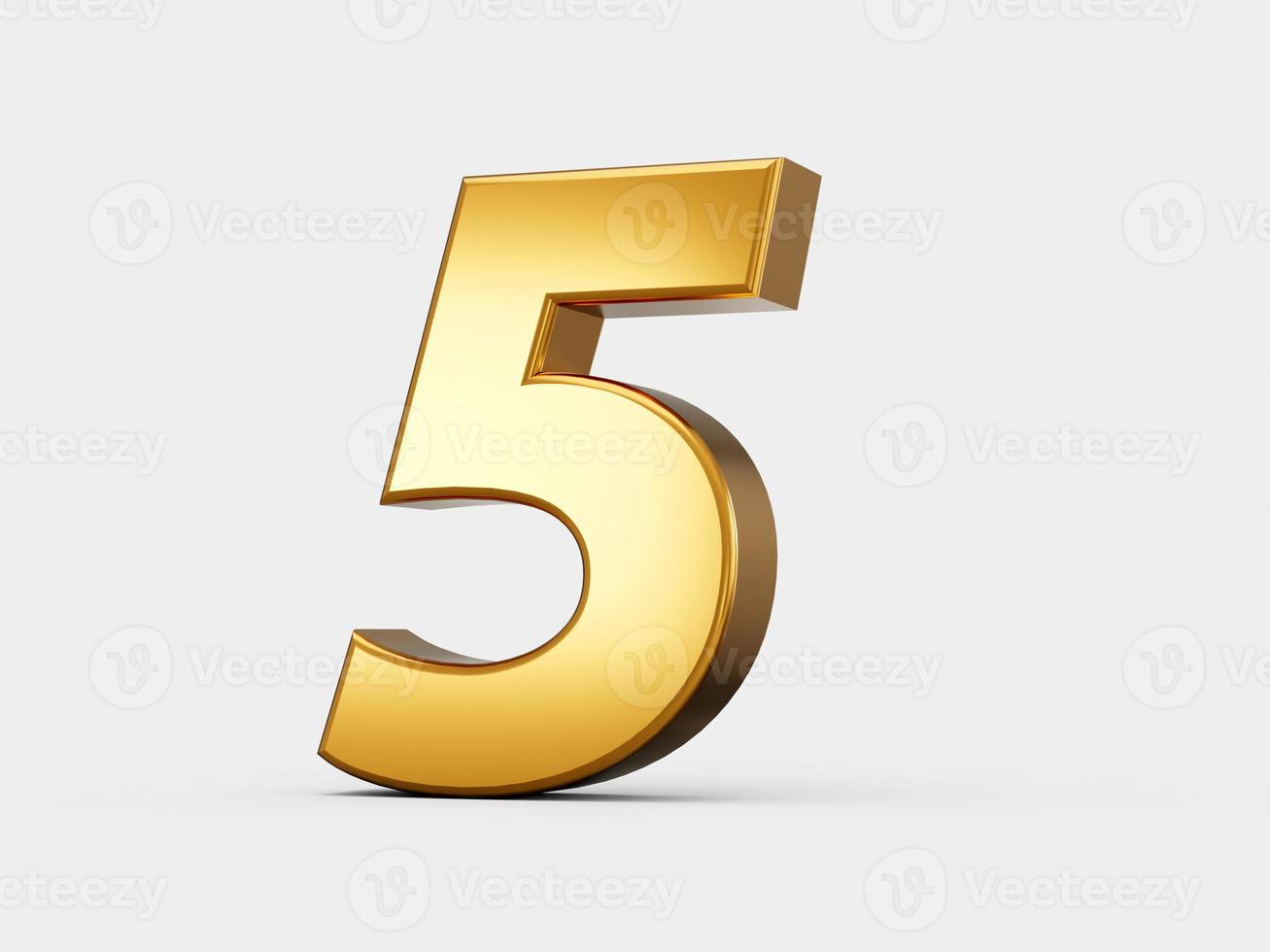 Golden metallic Number 5 Five, White background 3d illustration photo