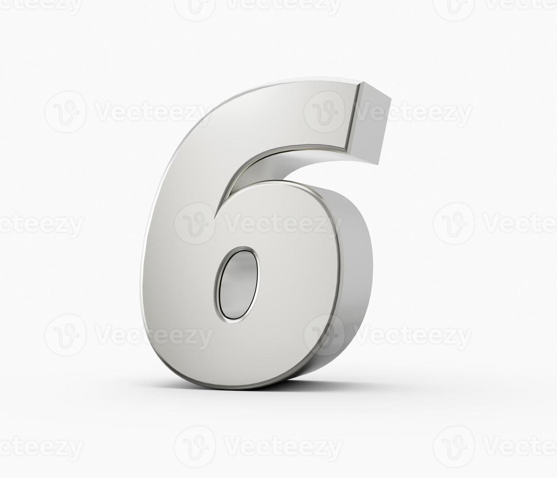 Silver 3d 6 Six numbers. Isolated white background 3d illustration photo