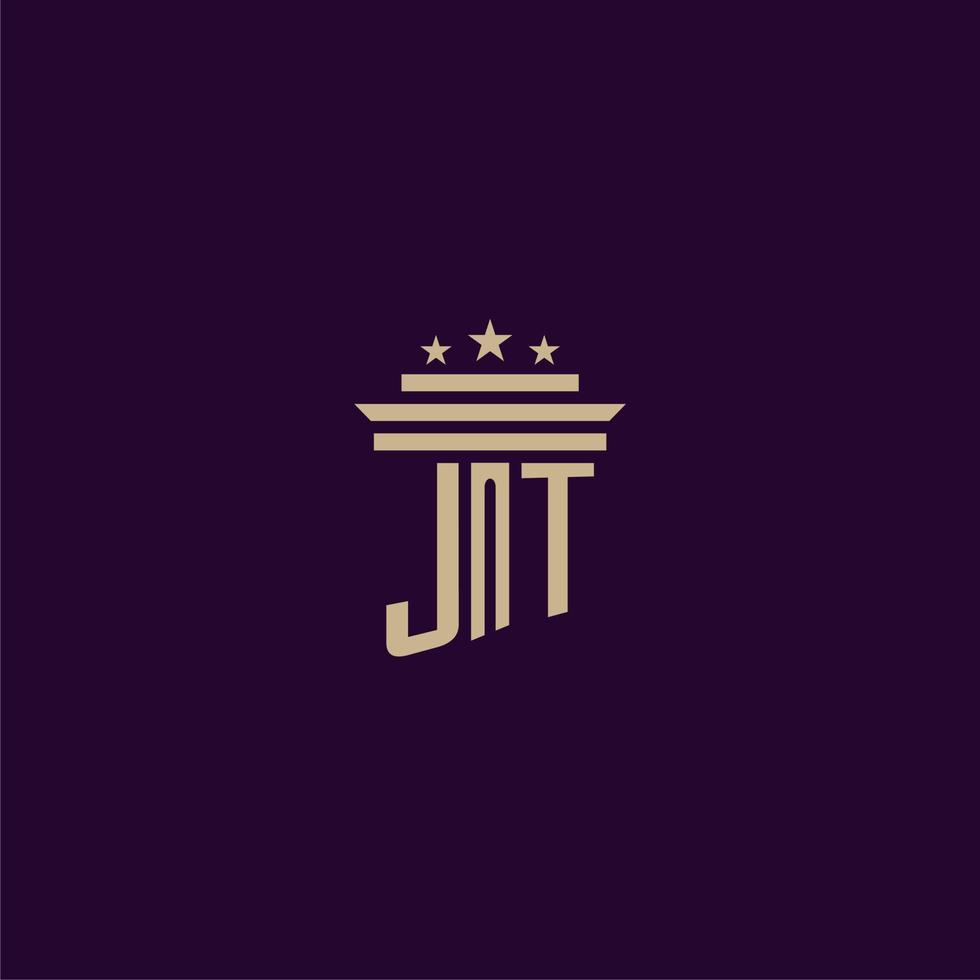 JT initial monogram logo design for lawfirm lawyers with pillar vector image