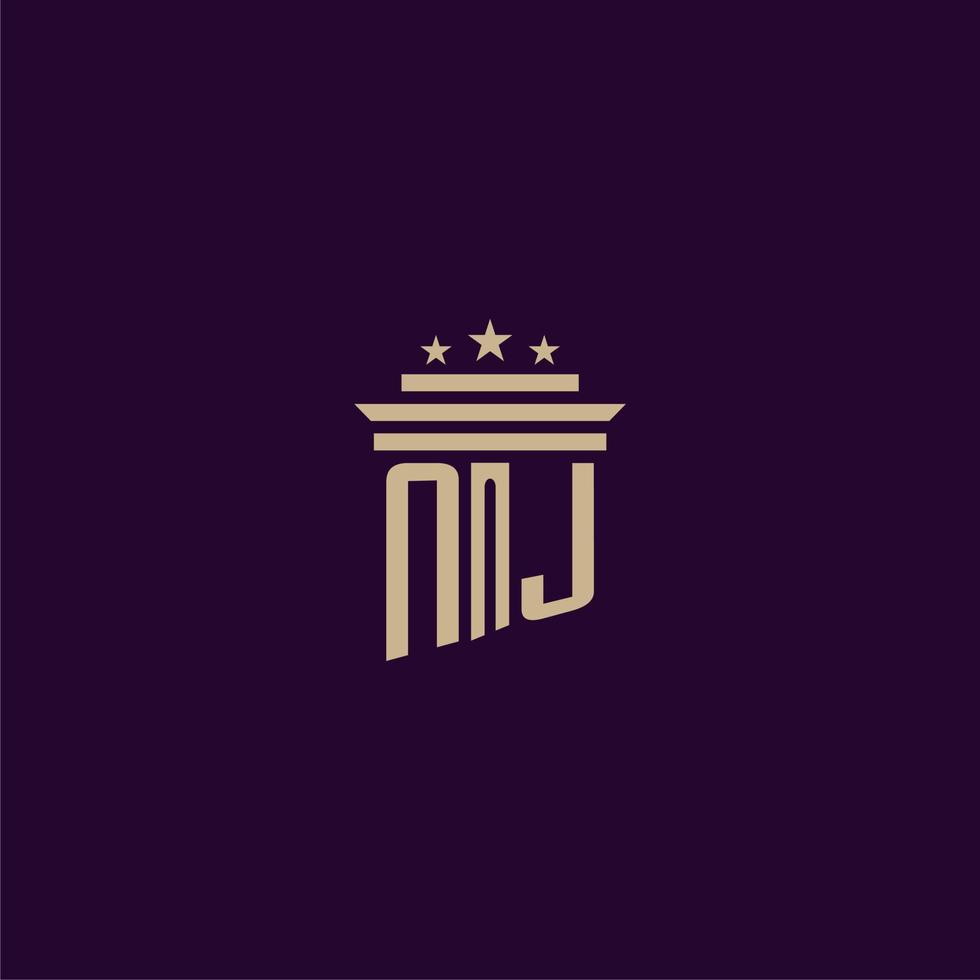 NJ initial monogram logo design for lawfirm lawyers with pillar vector image