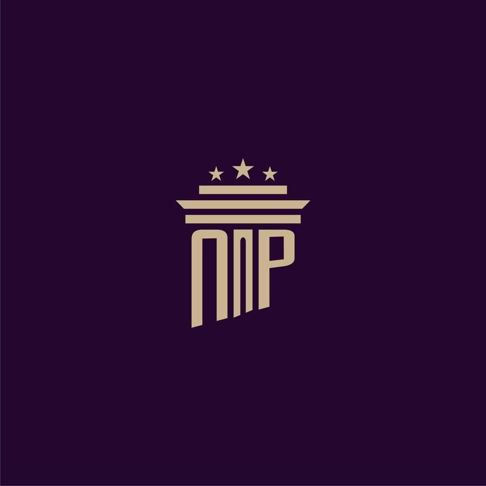 NP initial monogram logo design for lawfirm lawyers with pillar vector image