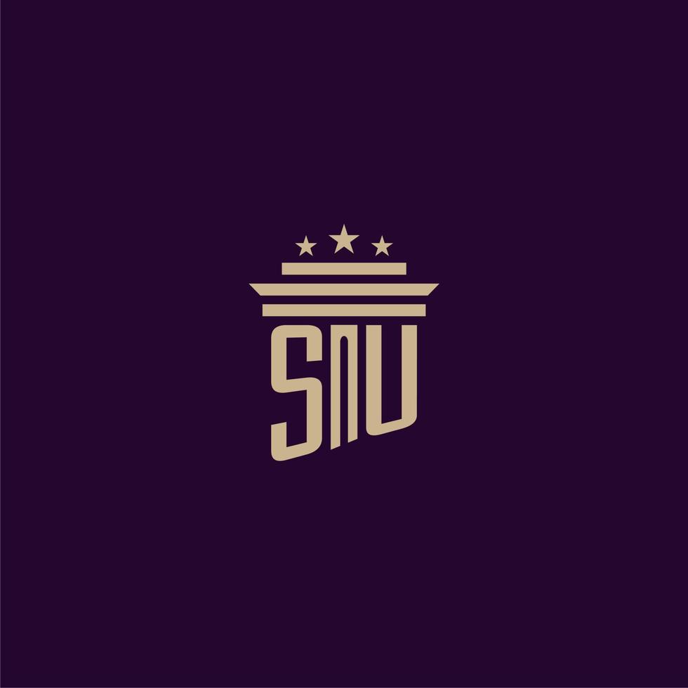 SU initial monogram logo design for lawfirm lawyers with pillar vector image