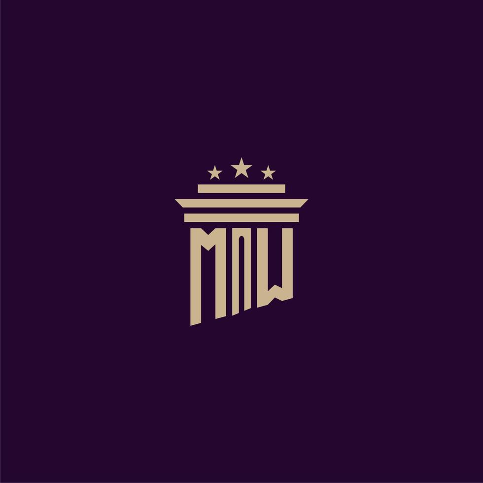MW initial monogram logo design for lawfirm lawyers with pillar vector image