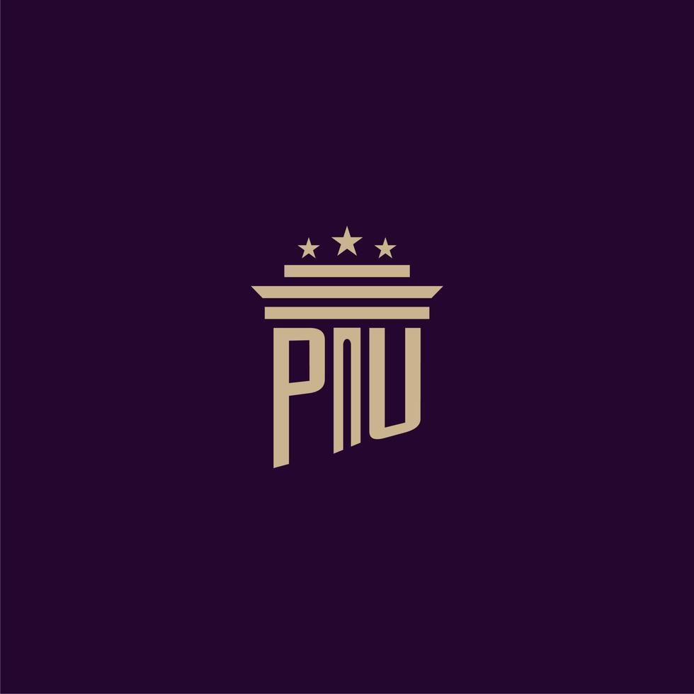 PU initial monogram logo design for lawfirm lawyers with pillar vector image