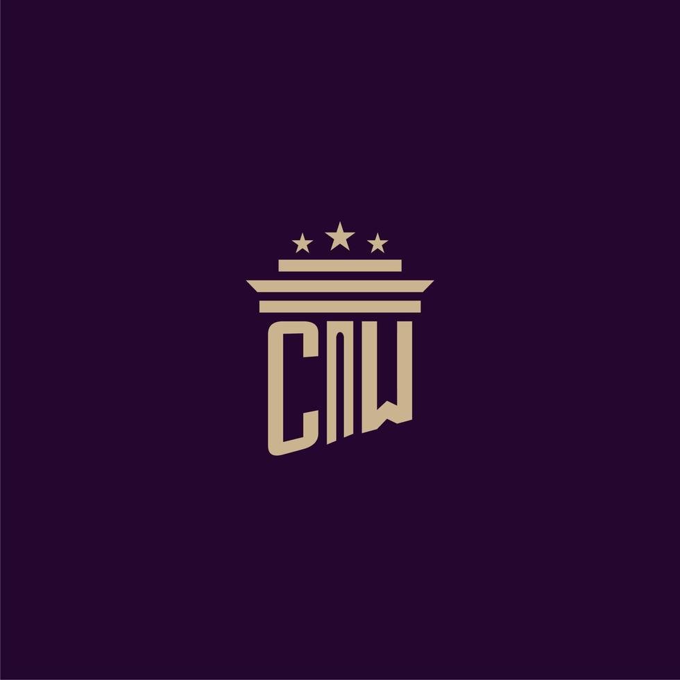 CW initial monogram logo design for lawfirm lawyers with pillar vector image
