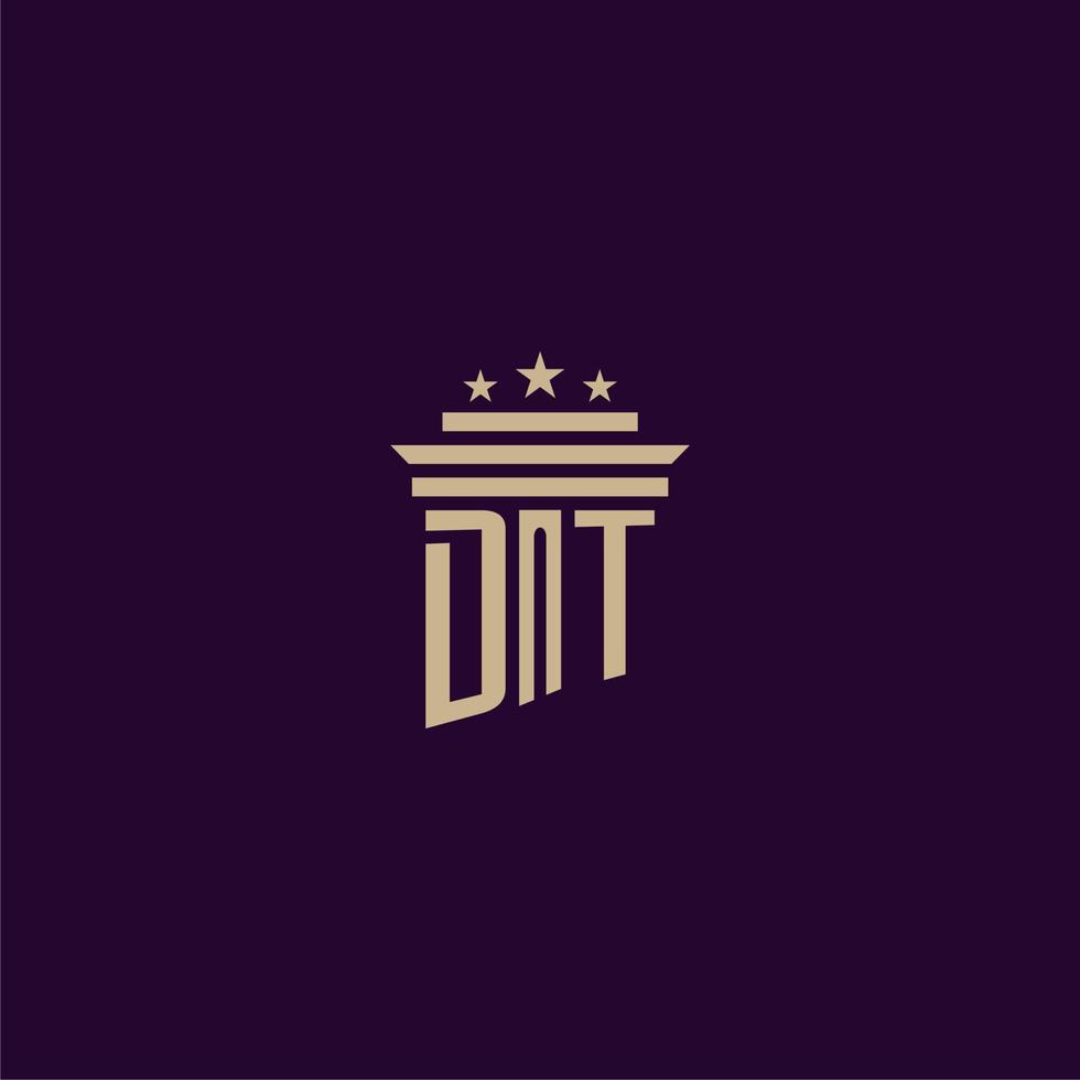 diseño de logotipo de monograma inicial dt para abogados de bufete de abogados con imagen de vector de pilar