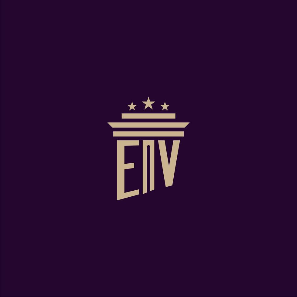 diseño de logotipo de monograma inicial ev para abogados de bufete de abogados con imagen de vector de pilar