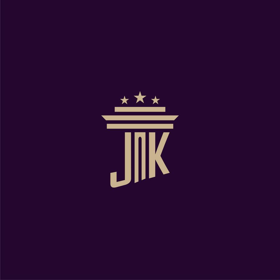 JK initial monogram logo design for lawfirm lawyers with pillar vector image