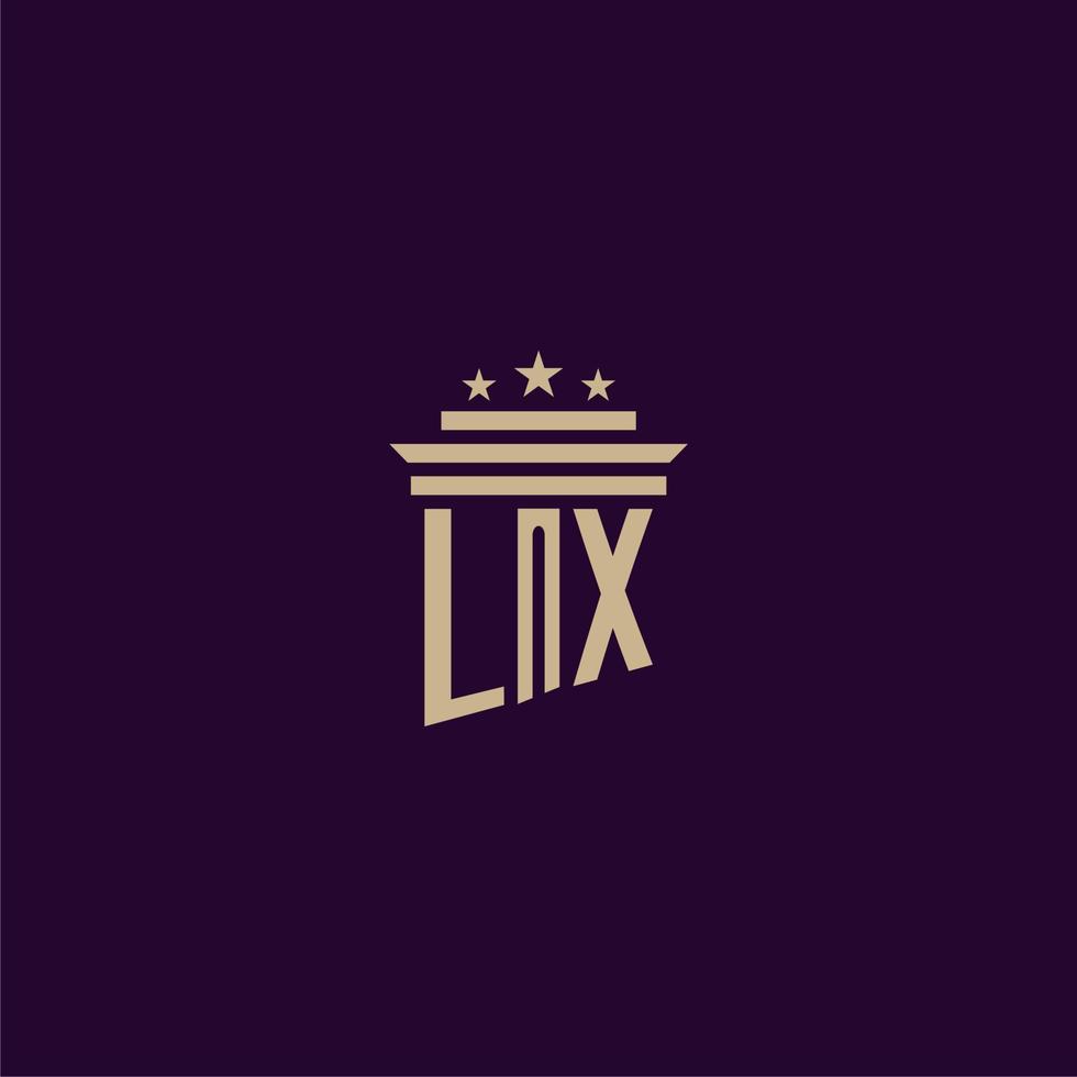 LX initial monogram logo design for lawfirm lawyers with pillar vector image