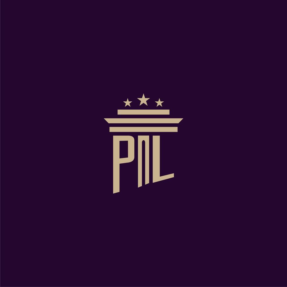 PL initial monogram logo design for lawfirm lawyers with pillar vector image