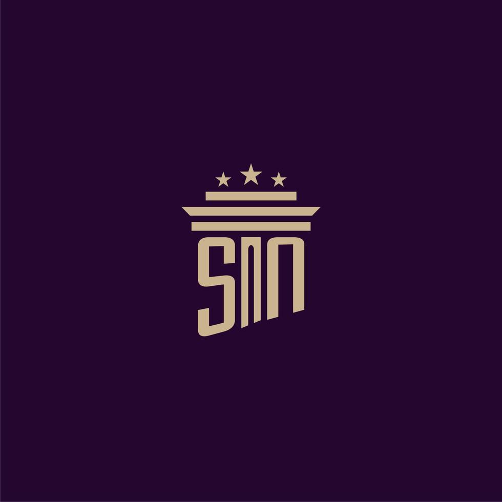 diseño de logotipo de monograma inicial sn para abogados de bufete de abogados con imagen de vector de pilar