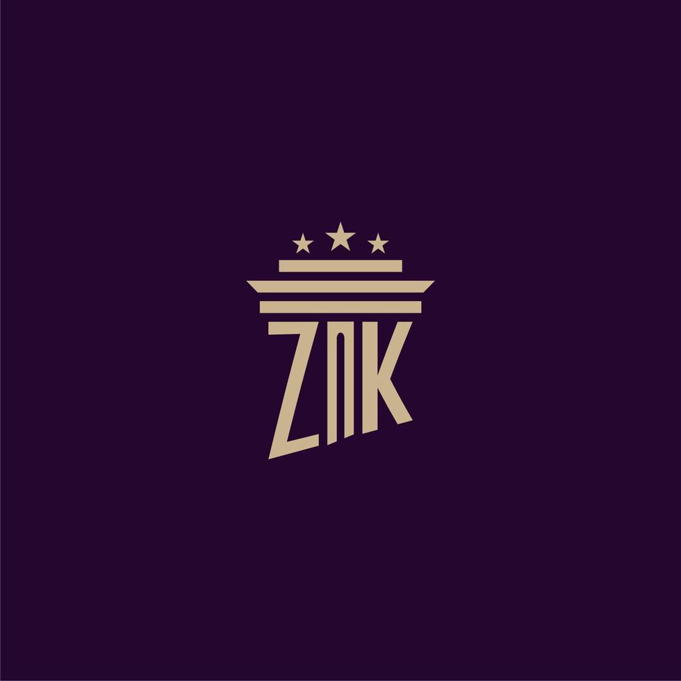diseño de logotipo de monograma inicial zk para abogados de bufete de abogados con imagen de vector de pilar