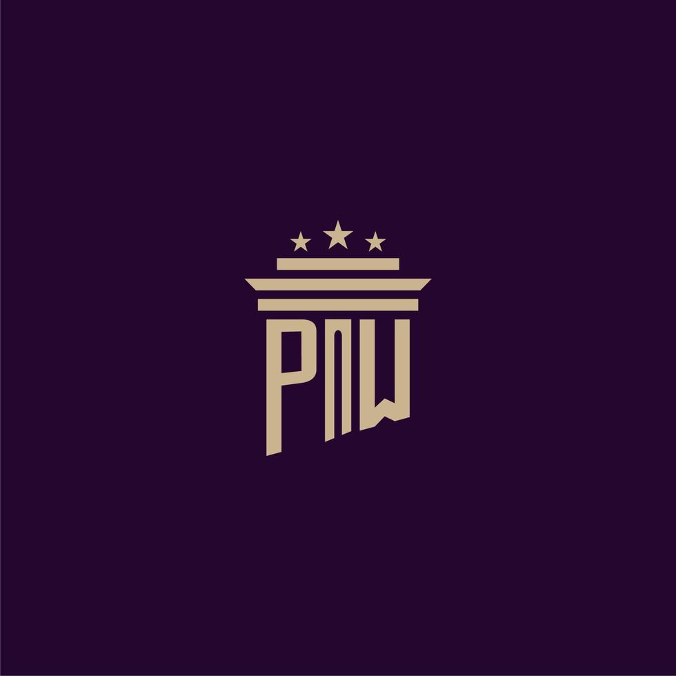 PW initial monogram logo design for lawfirm lawyers with pillar vector image