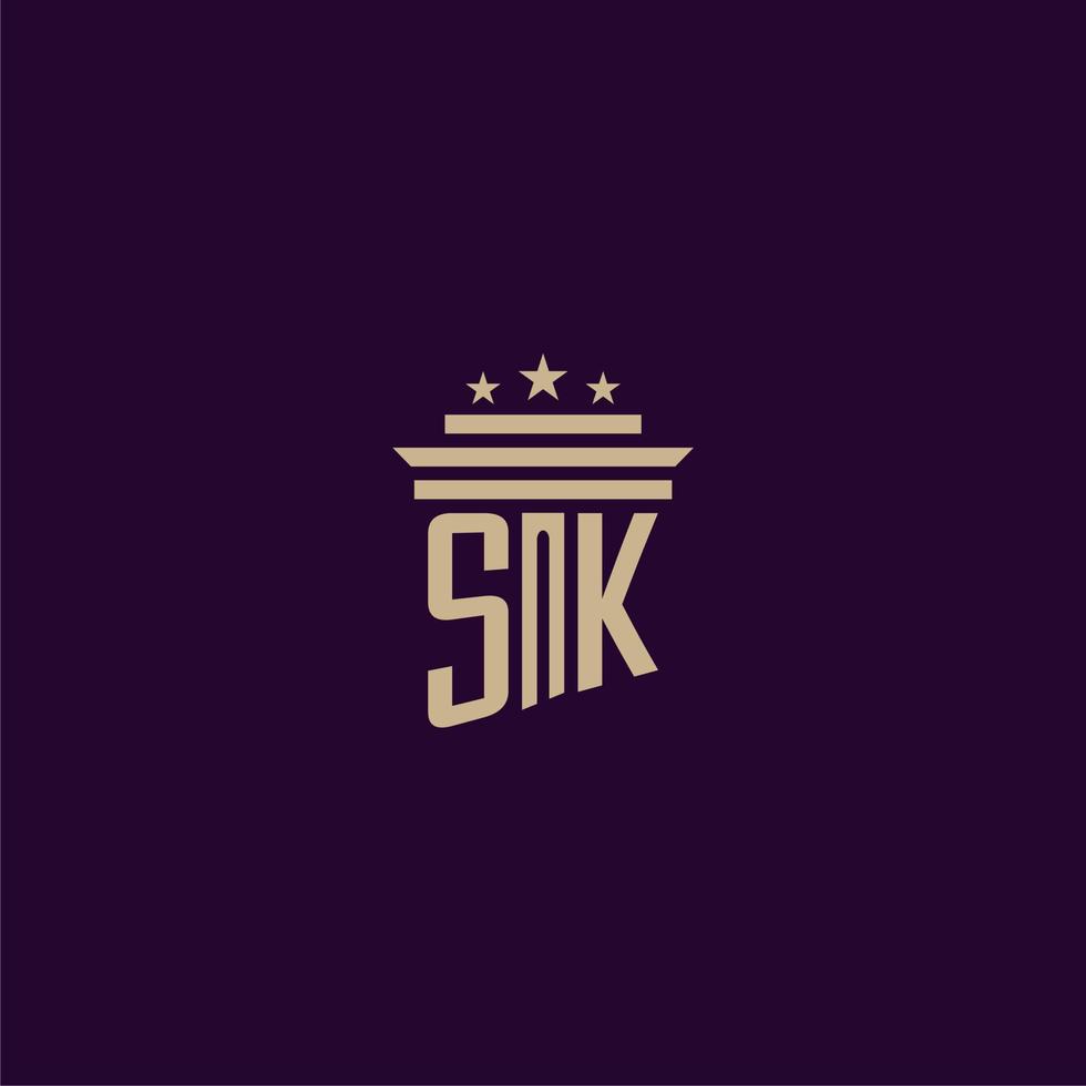 diseño de logotipo de monograma inicial de sk para abogados de bufete de abogados con imagen de vector de pilar