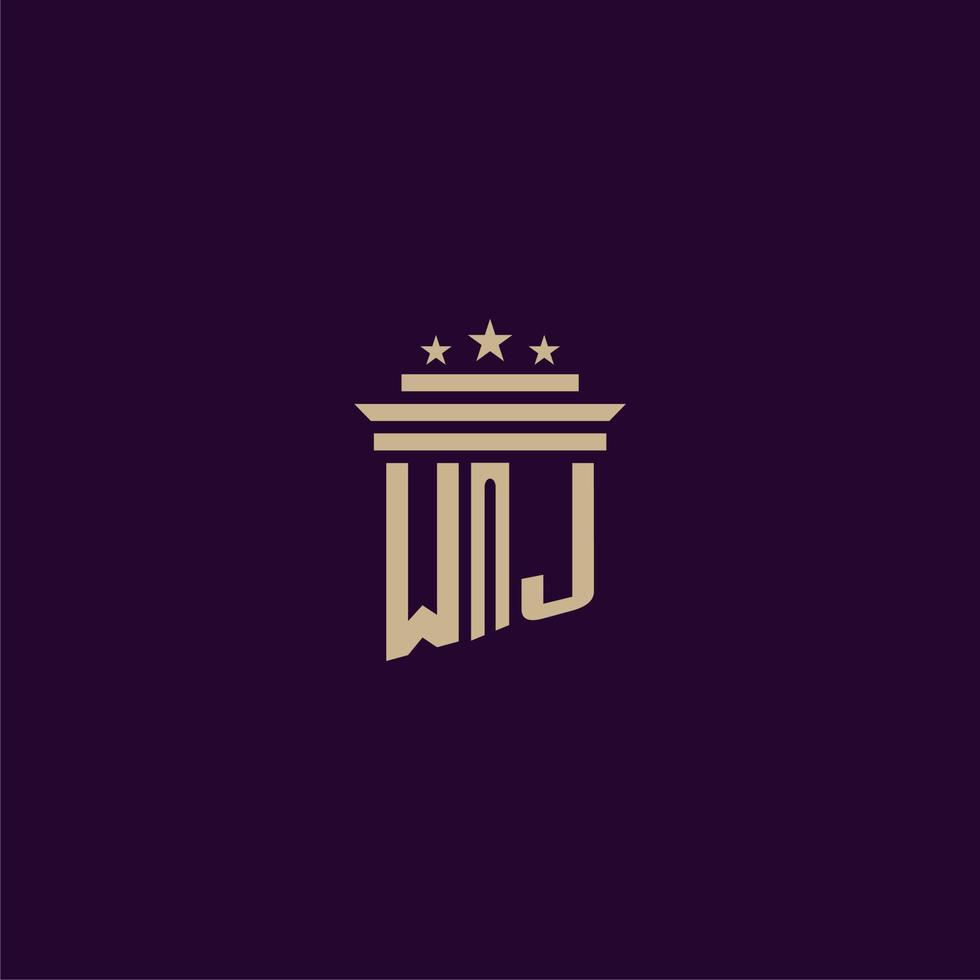 WJ initial monogram logo design for lawfirm lawyers with pillar vector image