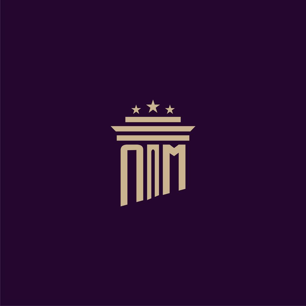 NM initial monogram logo design for lawfirm lawyers with pillar vector image
