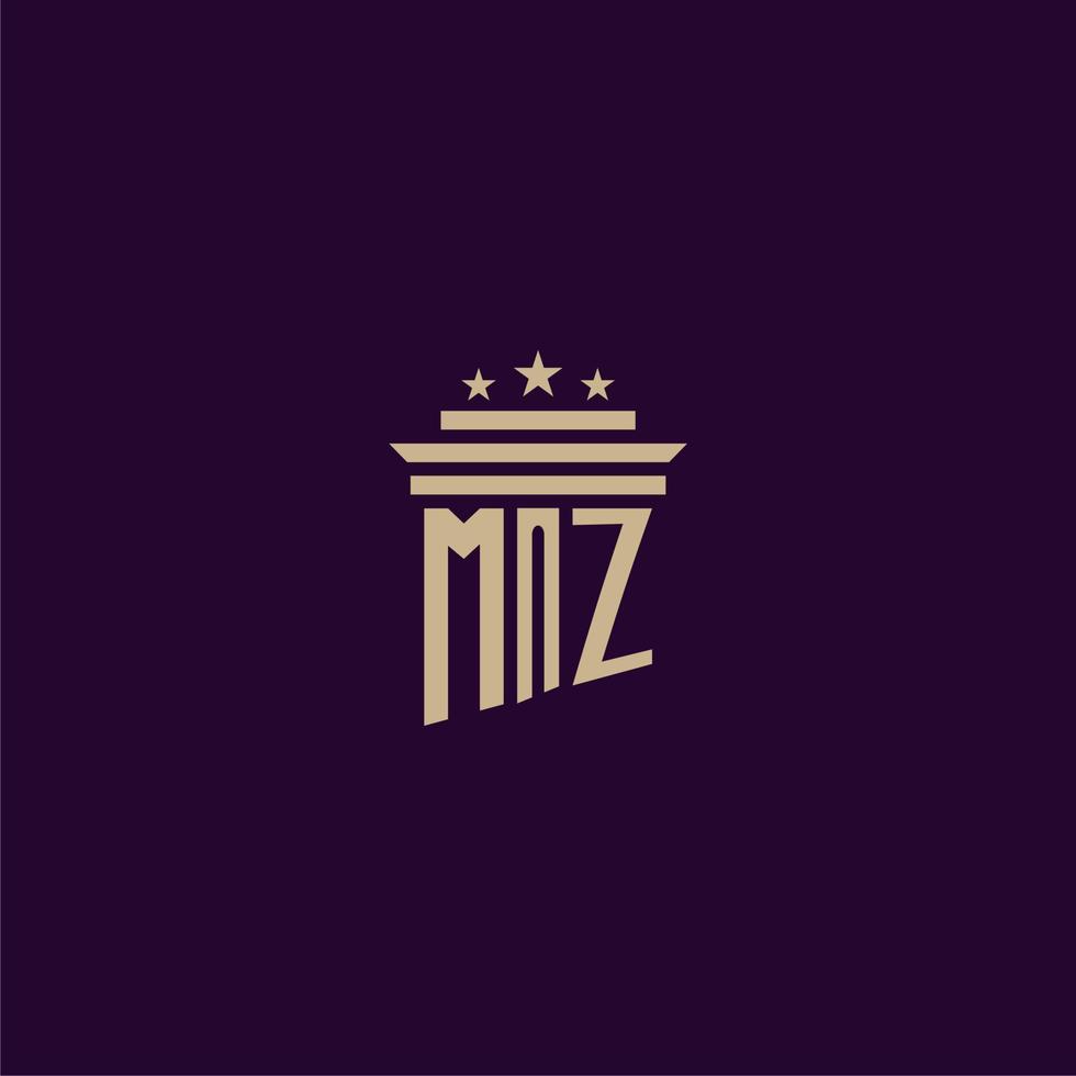 MZ initial monogram logo design for lawfirm lawyers with pillar vector image
