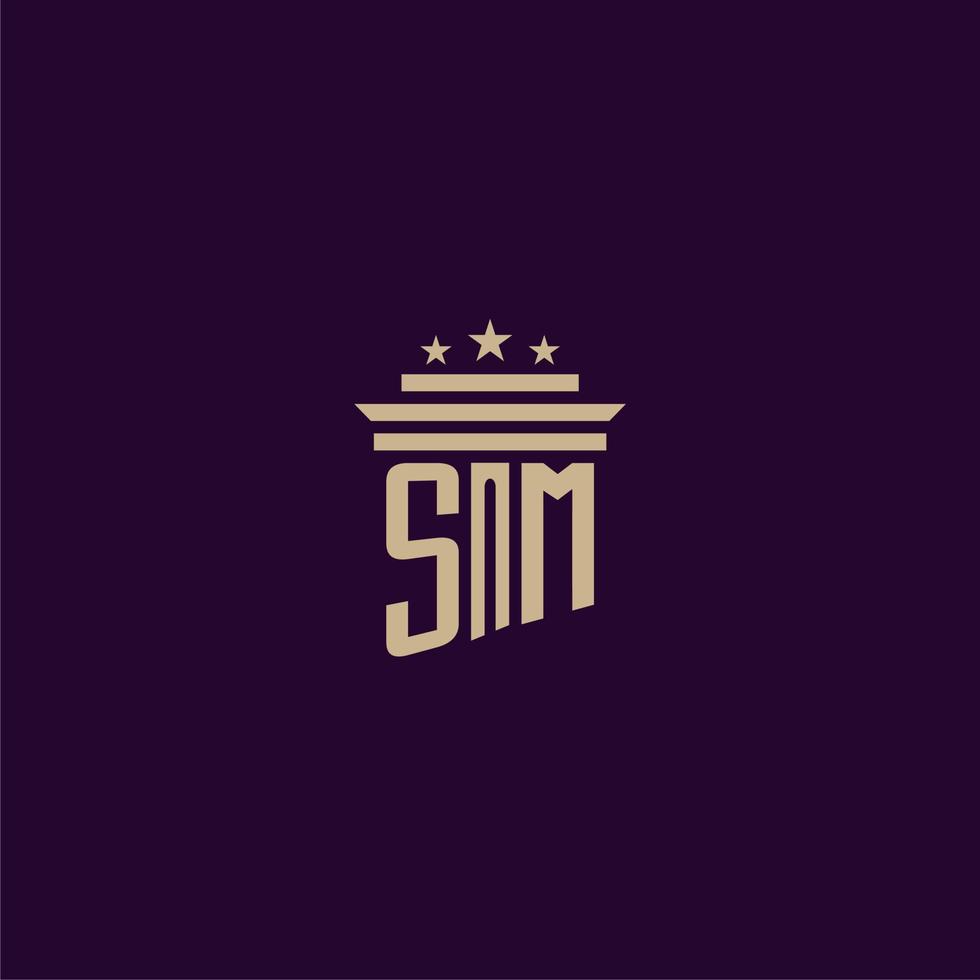 diseño de logotipo de monograma inicial sm para abogados de bufete de abogados con imagen de vector de pilar