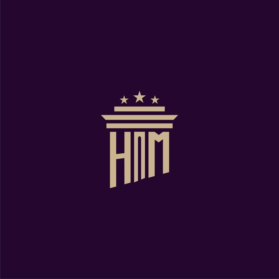 HM initial monogram logo design for lawfirm lawyers with pillar vector image