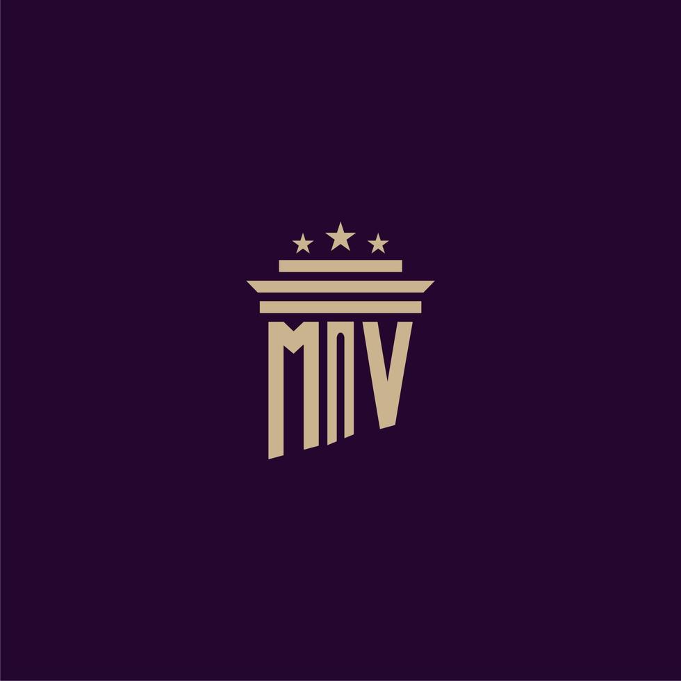 diseño de logotipo de monograma inicial mv para abogados de bufete de abogados con imagen de vector de pilar