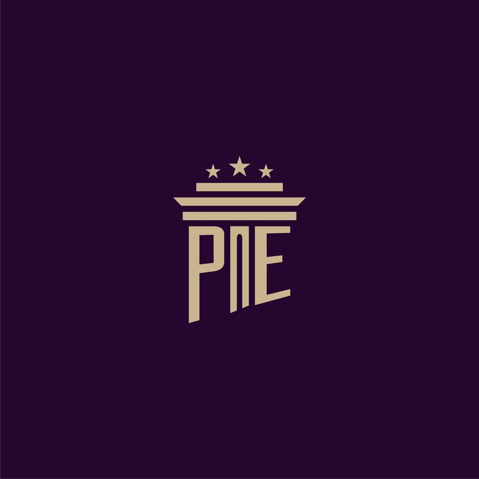 pe diseño de logotipo de monograma inicial para abogados de bufete de abogados con imagen de vector de pilar