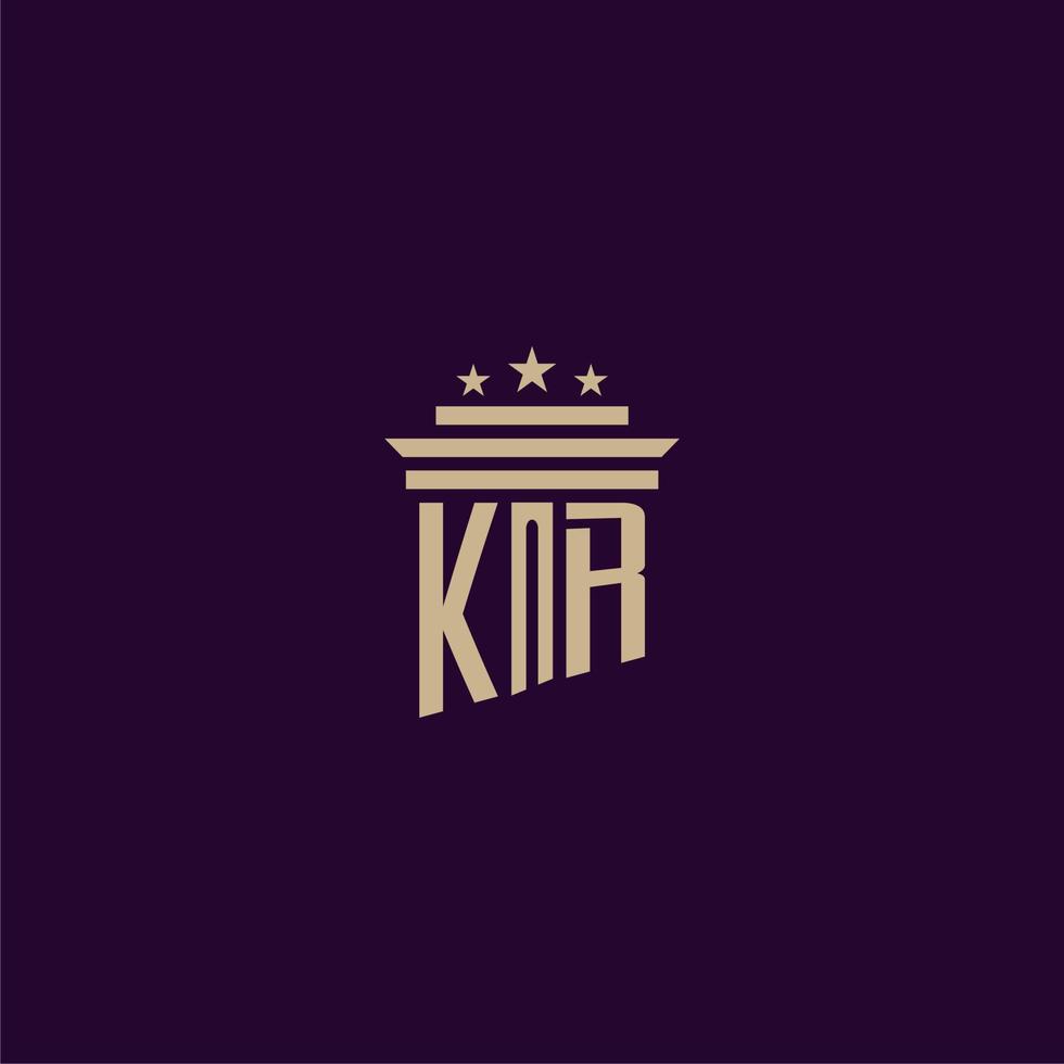 KR initial monogram logo design for lawfirm lawyers with pillar vector image