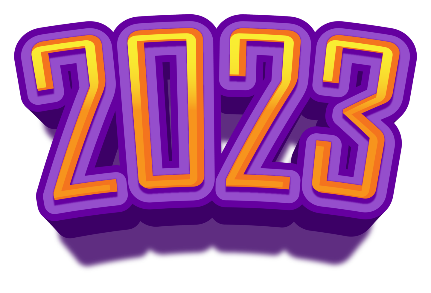 2023 feliz véspera de ano novo ouro roxo texto glitter brilhante png