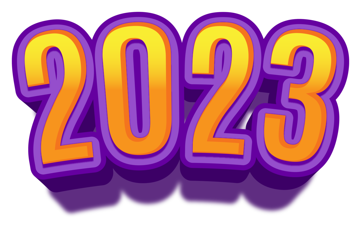 2023 feliz véspera de ano novo ouro roxo texto glitter brilhante png