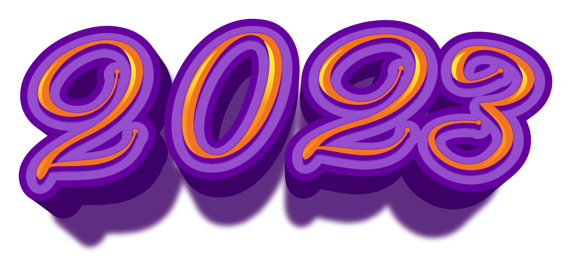 2023 feliz véspera de ano novo ouro roxo texto glitter brilhante png