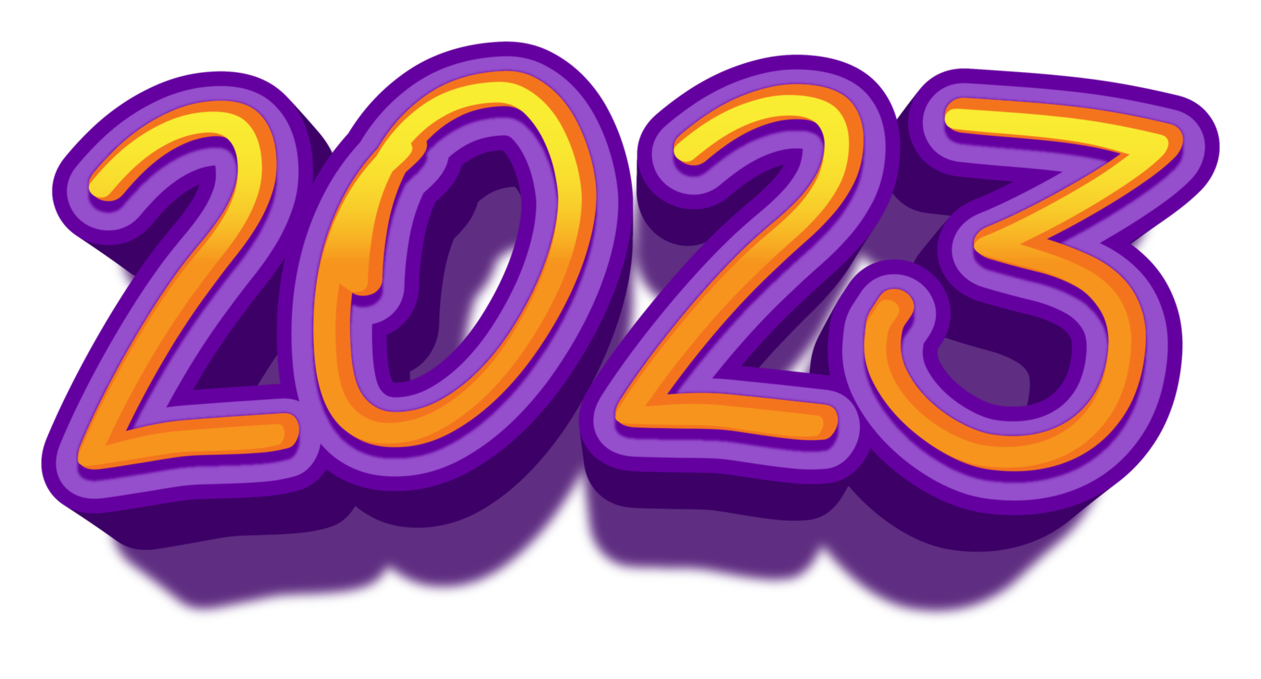 2023 feliz véspera de ano novo ouro roxo texto glitter brilhante png