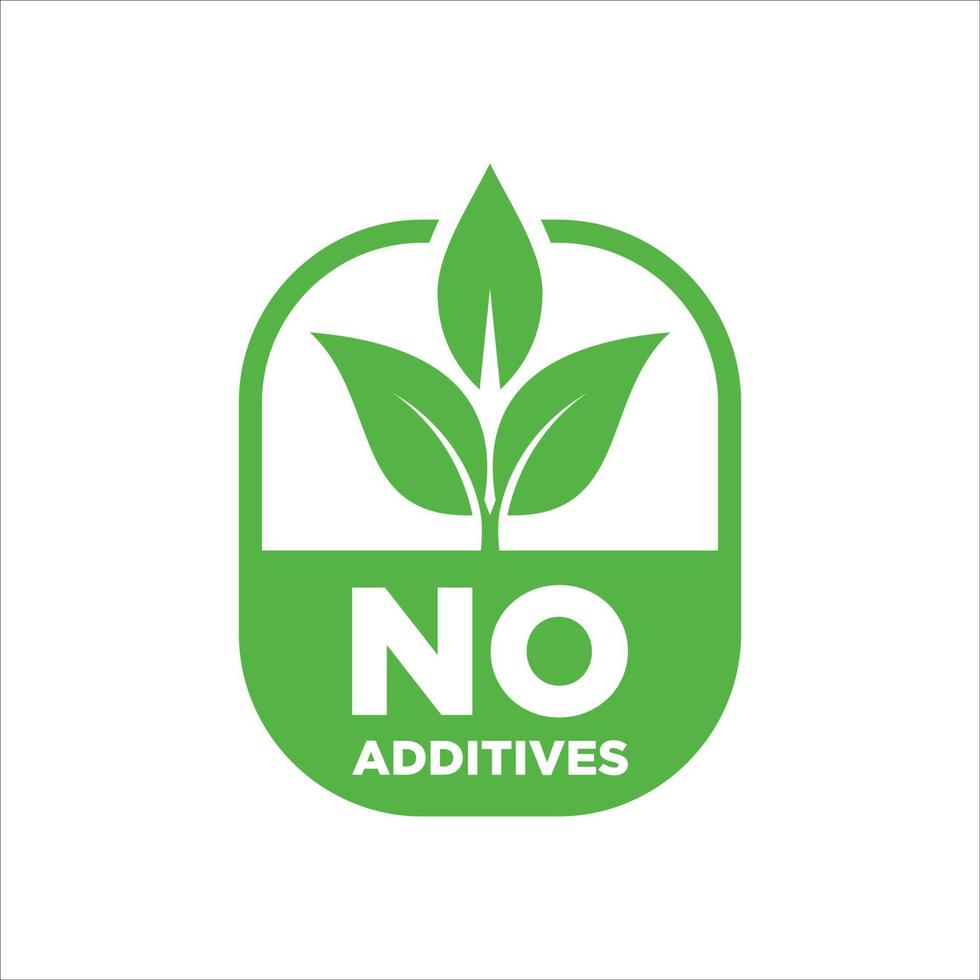 No additives sign for healthy natural food products label, vector isolated pictogram with plant leaf