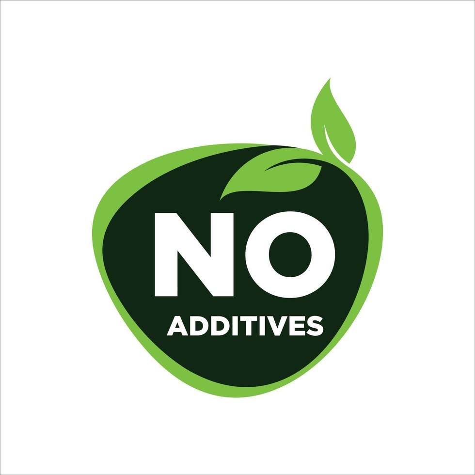 No additives sign for healthy natural food products label, vector isolated pictogram with plant leaf