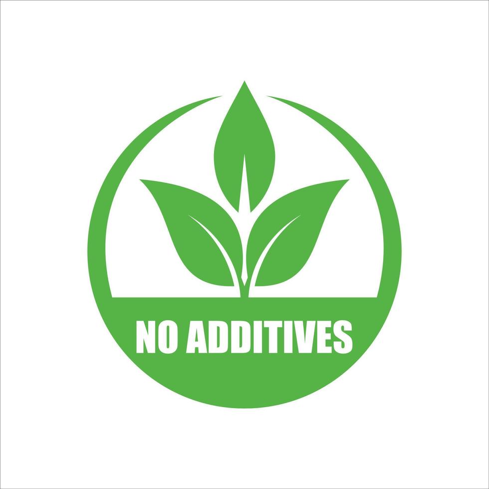 No additives sign for healthy natural food products label, vector isolated pictogram with plant leaf