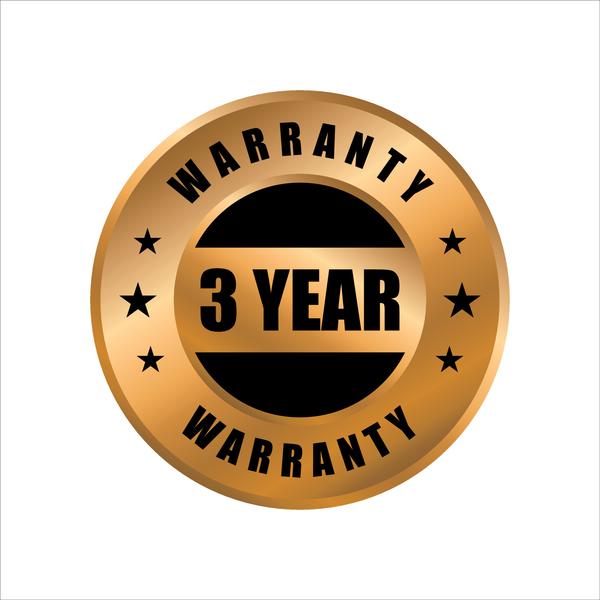 3 year warranty vector icon. color in gold, three years warranty stamp
