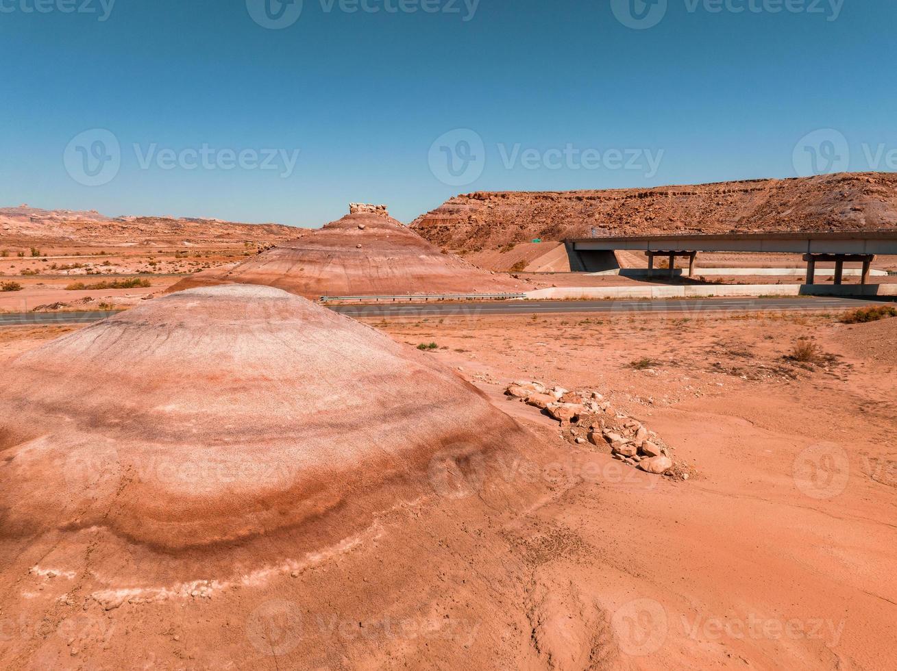 Panoramic image of a lonely, seemingly endless road in the desert of Southern Arizona. photo