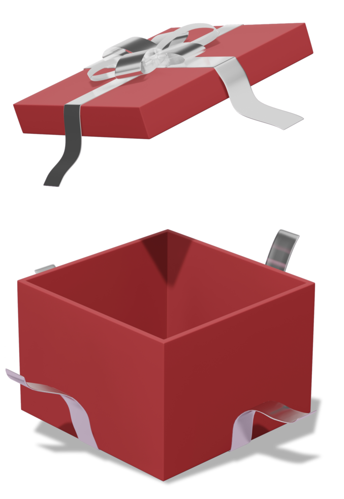 regalo de navidad de san valentin. regalo de cumpleaños con amor con caja abierta. feliz celebración actual icono. representación 3d png