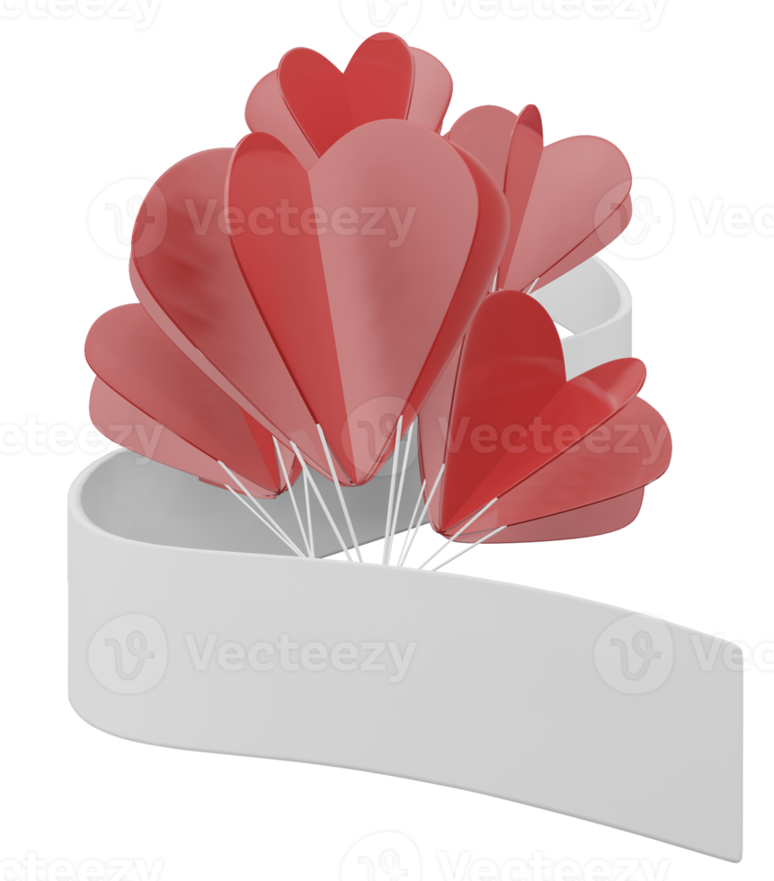 3d interpretazione di molti palloncini con vuoto bandiera grande nastro png