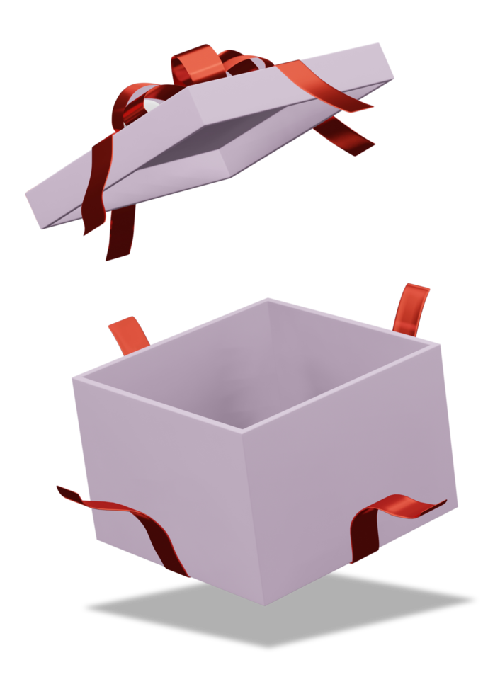 regalo de navidad de san valentin. regalo de cumpleaños con amor con caja abierta. feliz celebración actual icono. representación 3d png