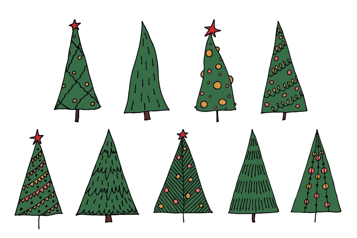 Christmas tree hand drawn clipart. Spruce doodle set. Single element for card, print, design, decor vector