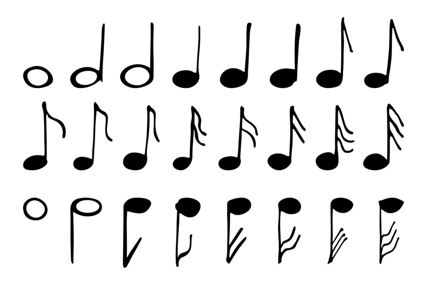 conjunto de garabatos de notas musicales. símbolo musical dibujado a mano. elementos para impresión, web, diseño, decoración, logotipo vector