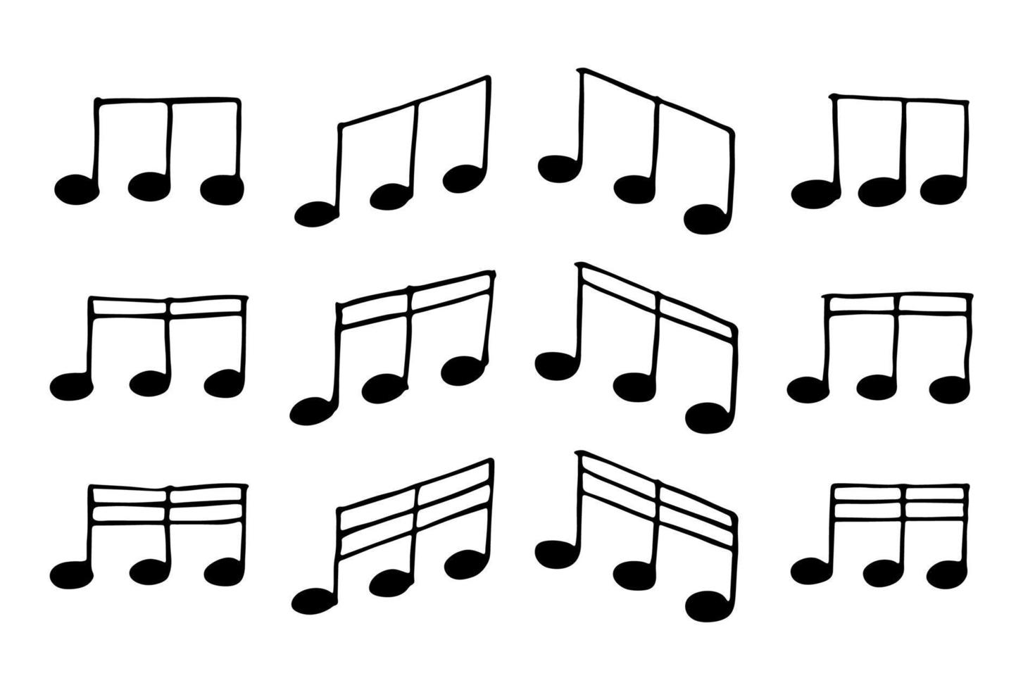 conjunto de garabatos de notas musicales. símbolo musical dibujado a mano. elementos para impresión, web, diseño, decoración, logotipo vector