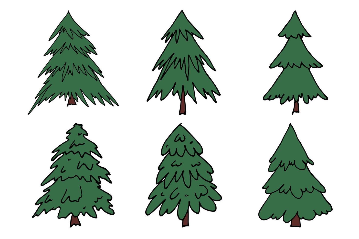 clipart dibujado a mano del árbol de navidad. conjunto de garabatos de abeto. elemento único para tarjeta, impresión, diseño, decoración vector