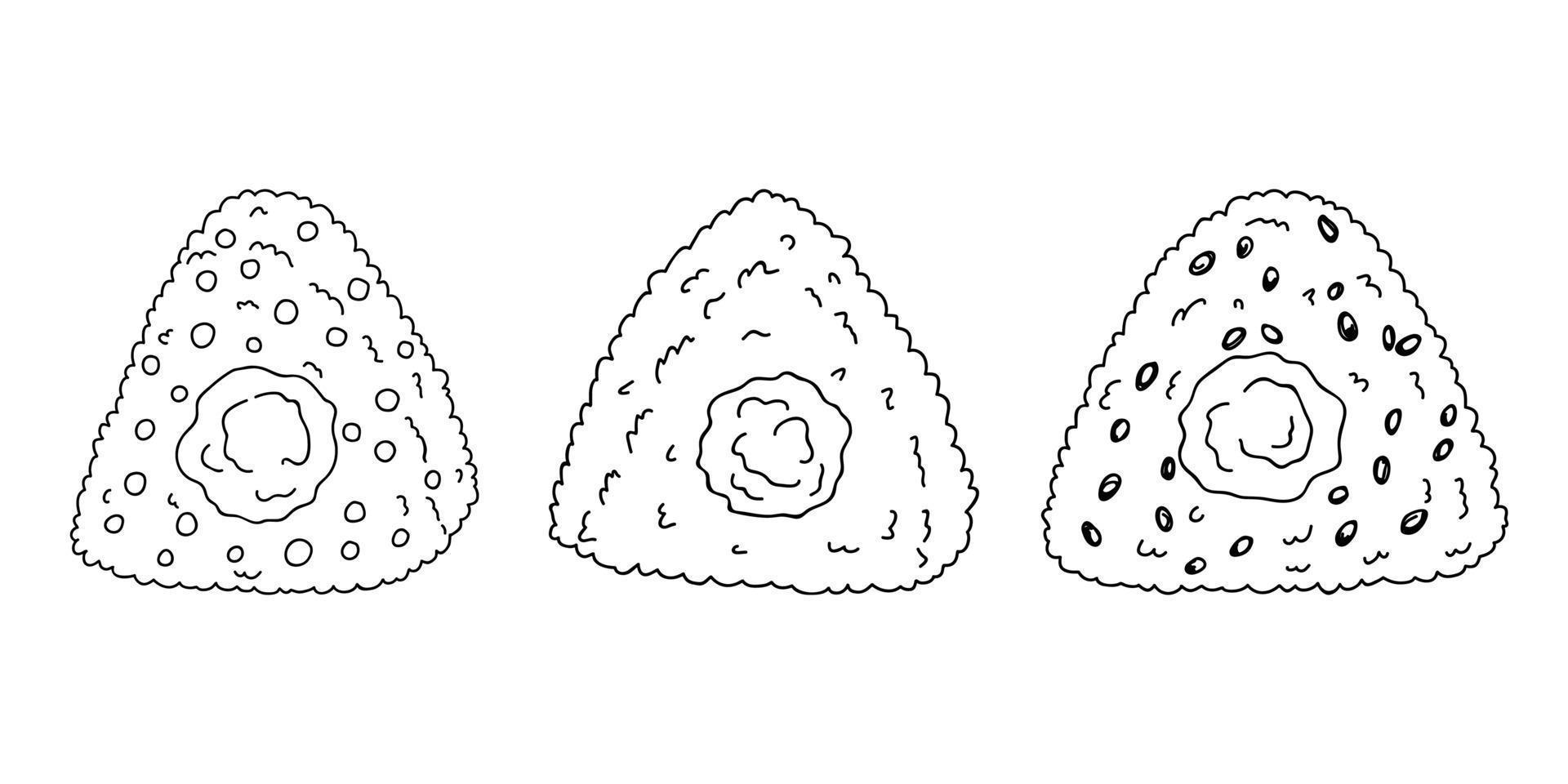 Hand drawn onigiri clipart set. Japanese fast food made of rice. Rice ball in nori seaweed vector